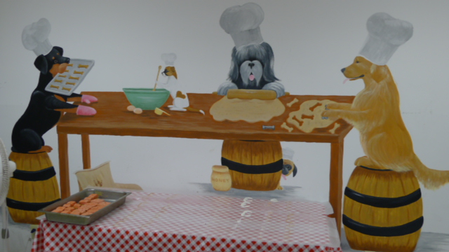 3 dog bakery franchise mural