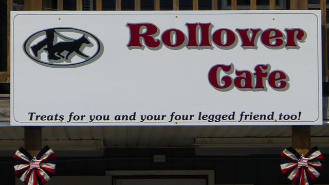Rollover Cafe dog bakery business sign