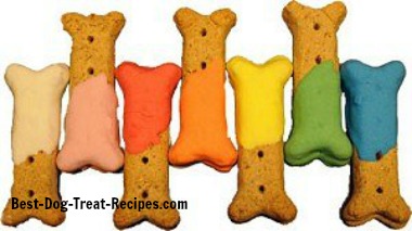 brightly colored dog treat icing on dog bones